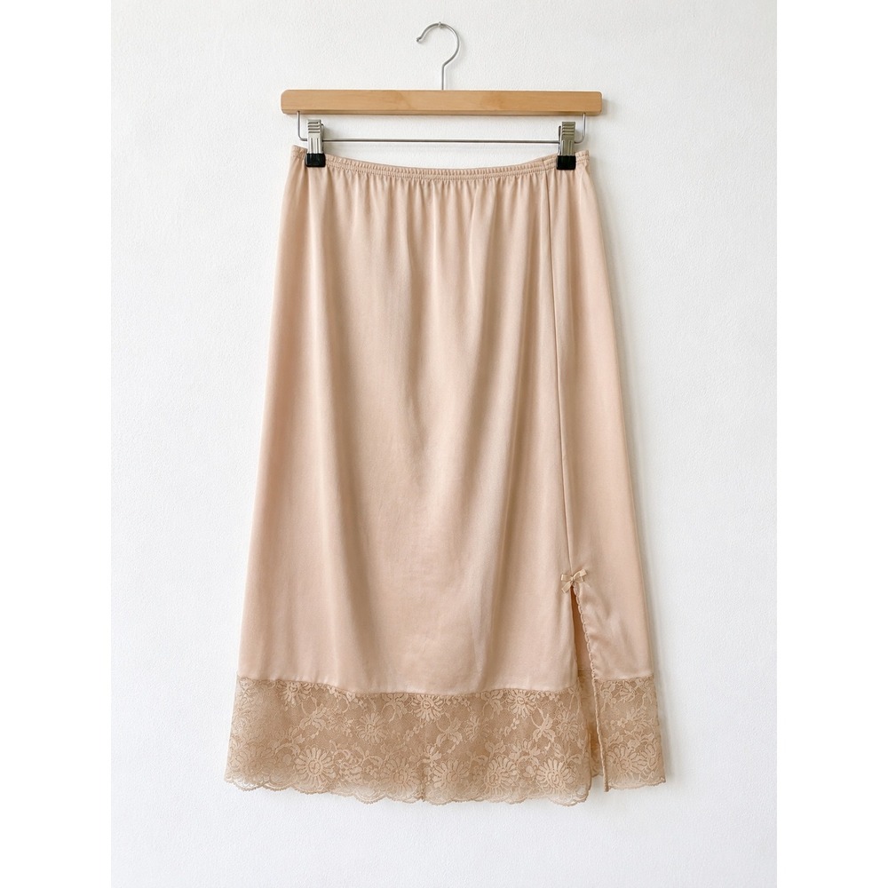 Vassarette Satinessence Half Slip Nude Vintage Lingerie Lace Side Pleat Size M